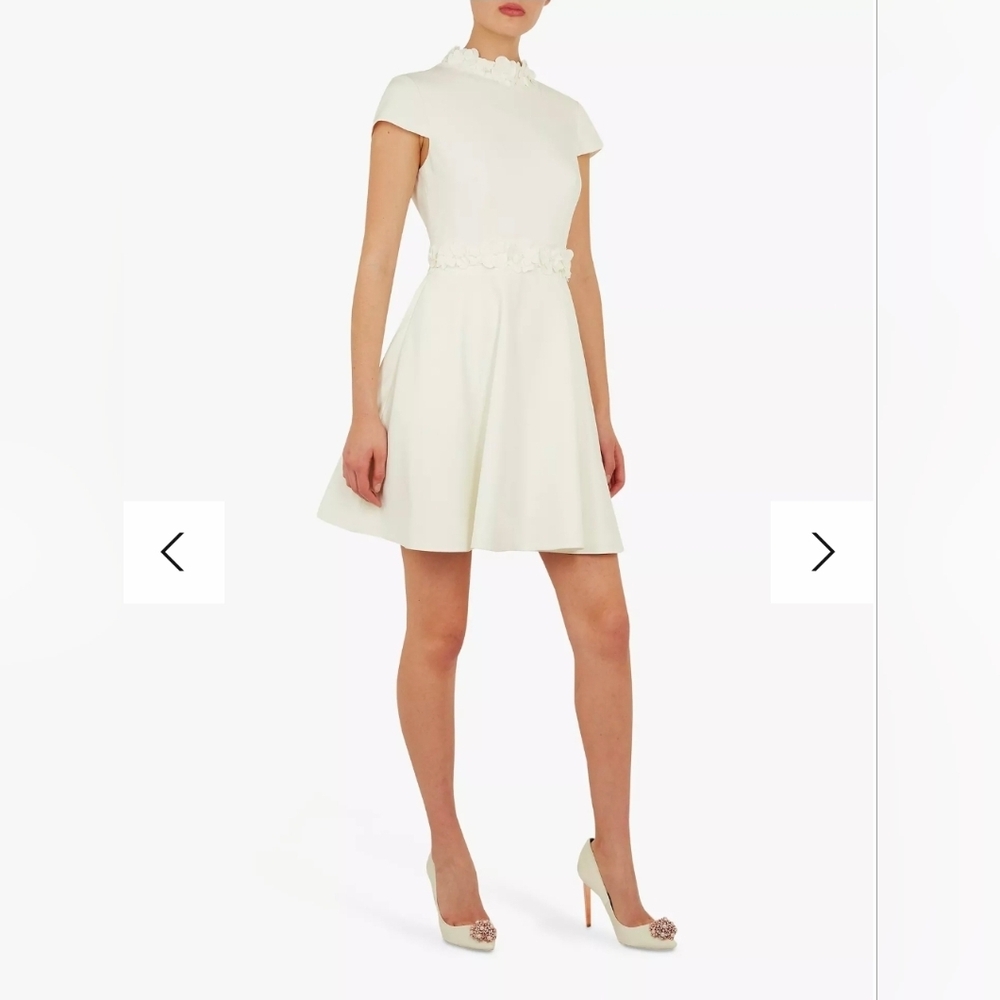 Ted Baker Elianah Floral Appliqué Skater Dress – White – Size 4